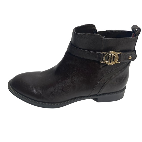 Tommy Hilfiger Shoes - Tommy Hilfiger Women's Ankle Boots 6.5 M  Brown Flats Gold Tone Buckle TWRUMORE